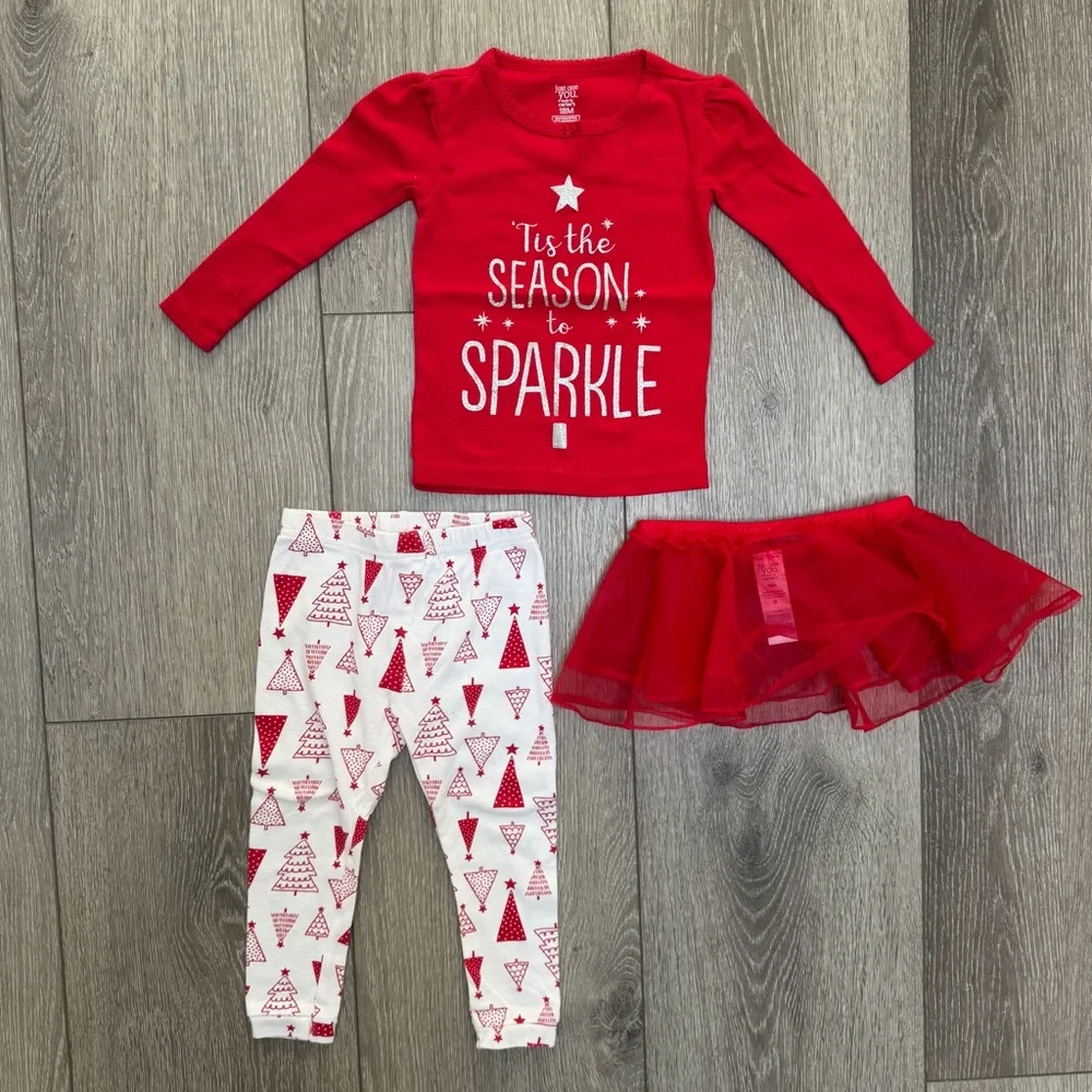 CARTERS 3PC CHRISTMAS SNUG FIT LONG SLEEVE AND PANTS PJ SET 18MO